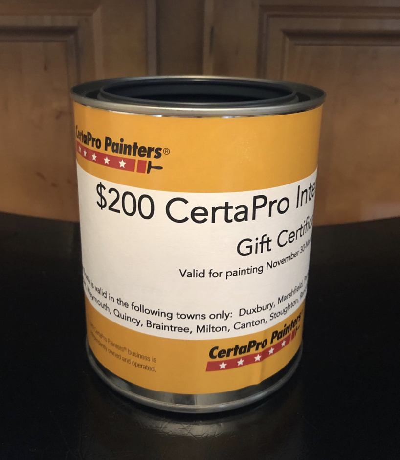 $200 Gift Certificate to CertaPro Painters wrapped around a small paint can